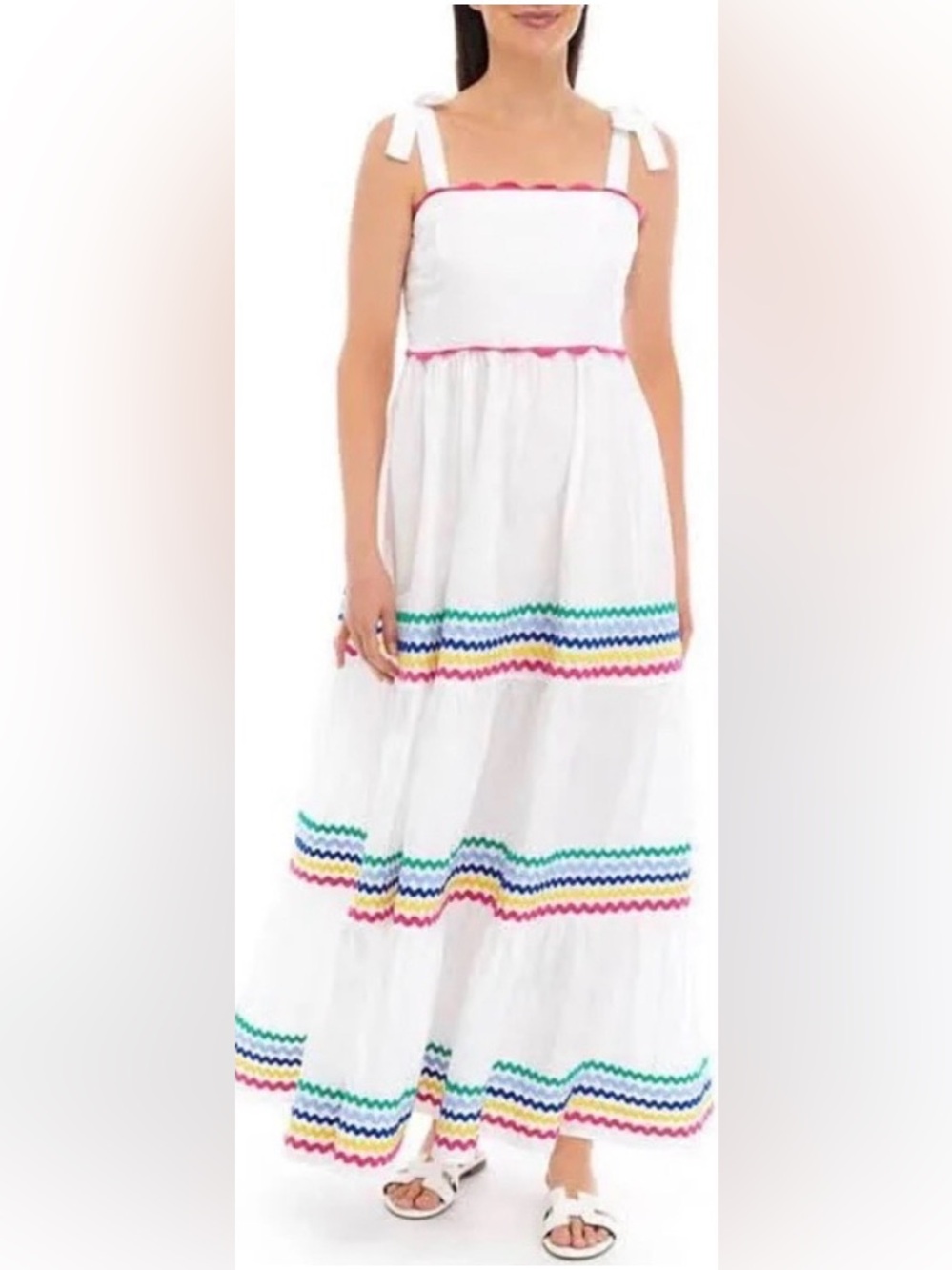 Crown & Ivy White Cotton Maxi Dress with Ric Rac Trim, size M